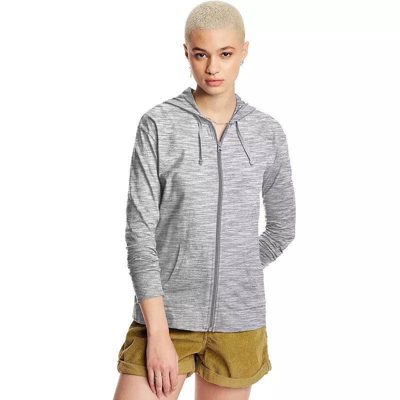 Womens Hanes Slub Jersey Full Zip Hooded Sweatshirt Dada Gray Grey Product Image