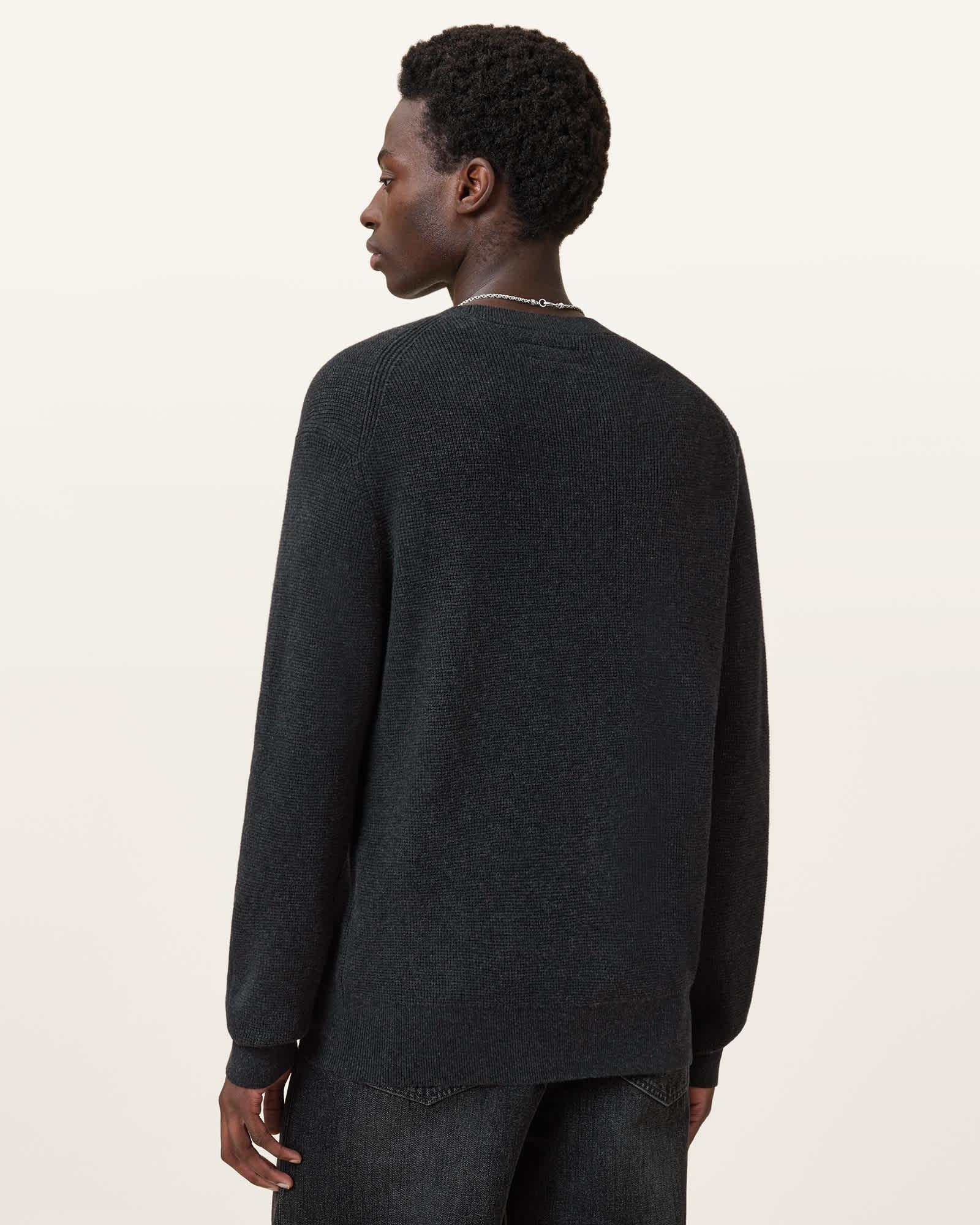 Aspen Waffle Texture Crew Neck Ramskull Sweater Cinder Black | ALLSAINTS US Product Image