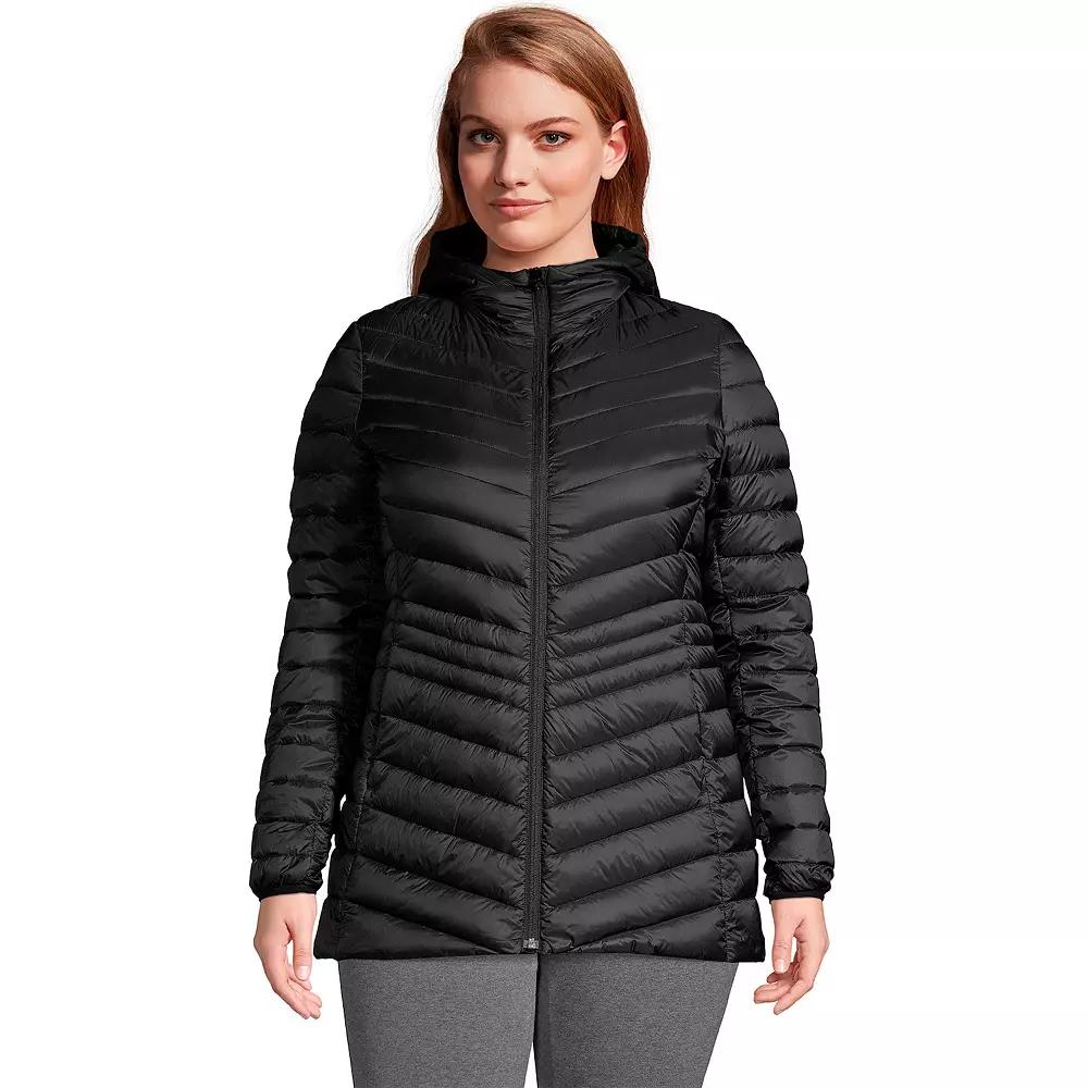 Plus Size Lands' End Hood Wanderweight Ultralight Down Packable Jacket, Women's, Size: 1XL, Black Product Image