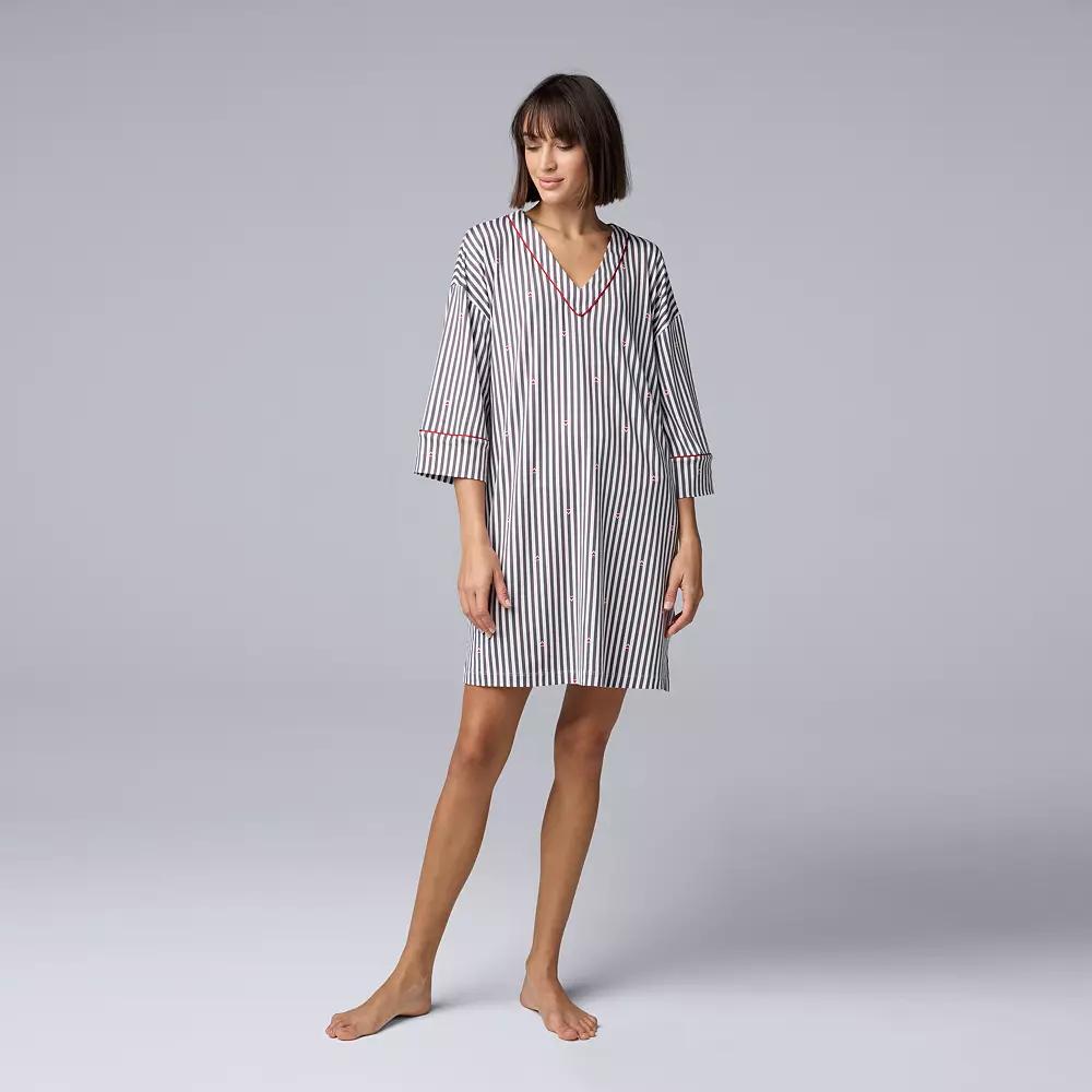 Women's Simply Vera Vera Wang 3/4-Sleeve Cozy Jersey Pajama Sleepshirt, Size: Small, Gray Stripe Product Image