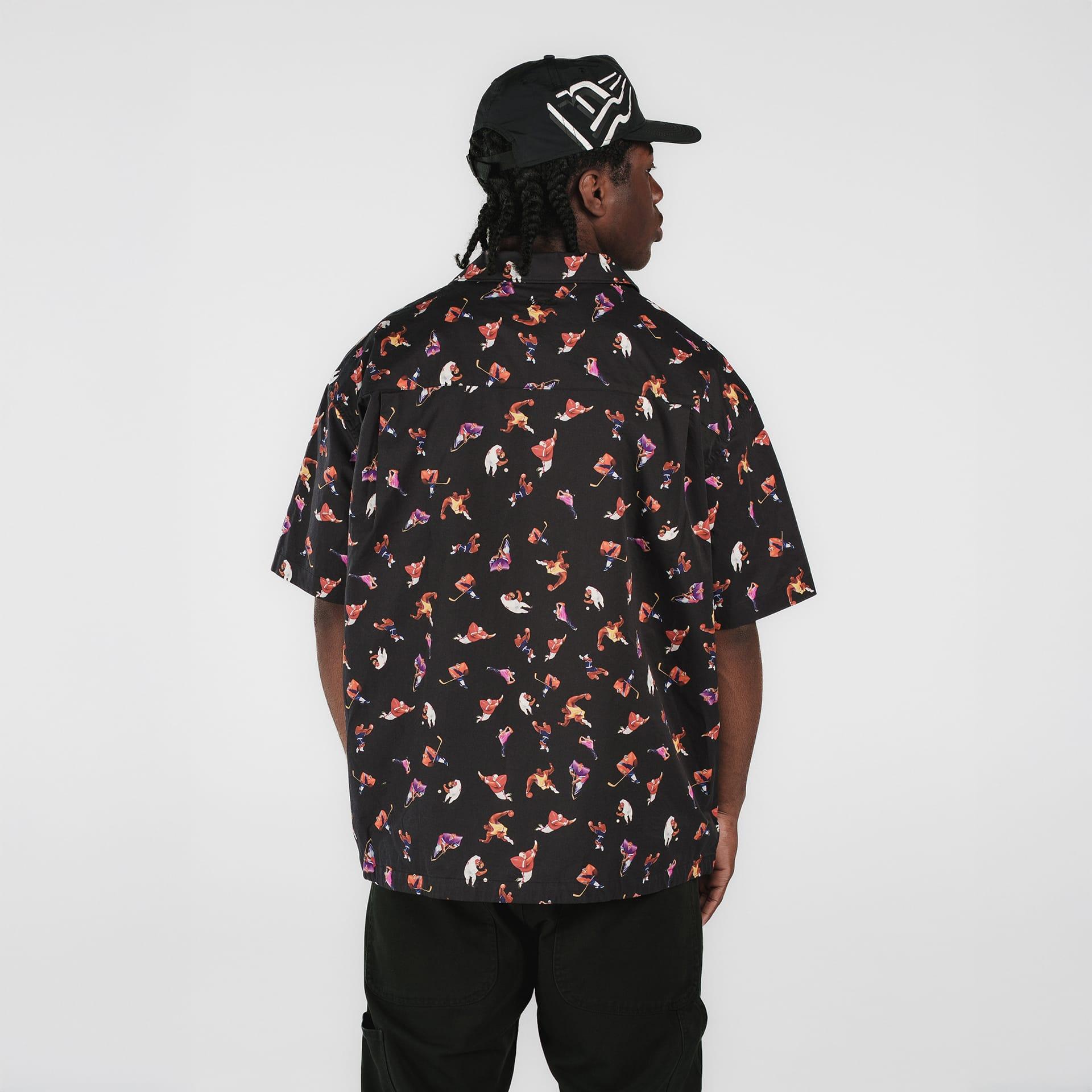 New Era Branded Resort Black Open Collared Shirt Male Product Image