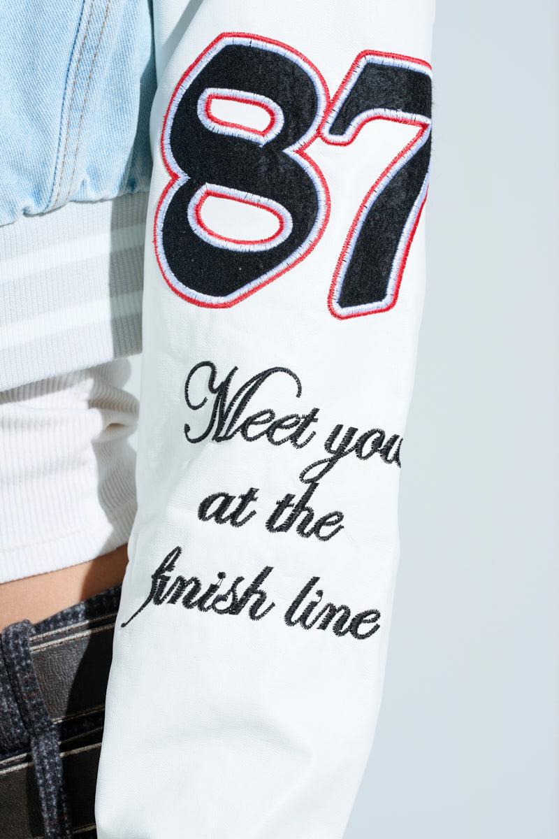 OFF CAMPUS DENIM CROP BOMBER Product Image