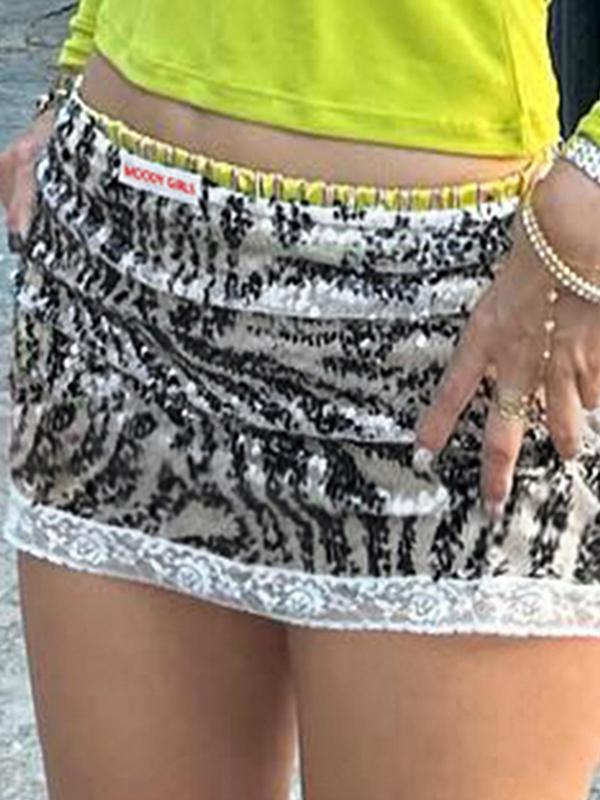 Low-Waist Embroidered Sequins Mini Skirt Product Image