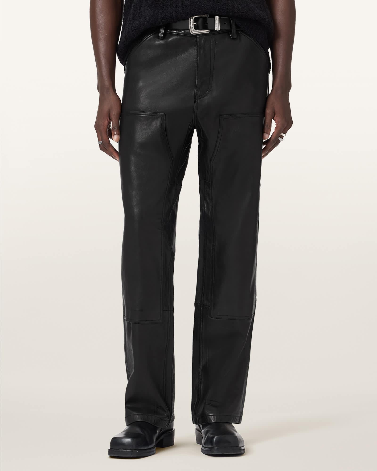 Manto Straight Fit Leather Pants Black | ALLSAINTS US Product Image