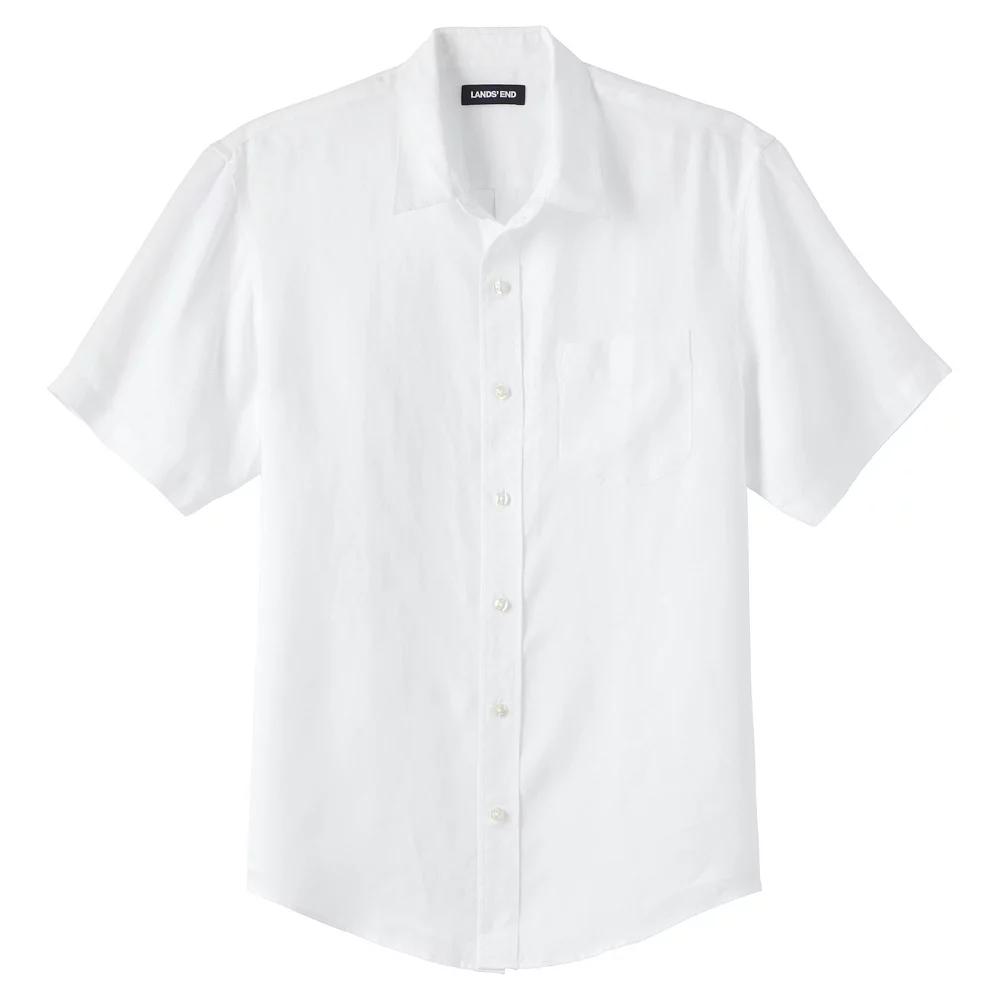Men's Lands' End Traditional-Fit Linen Button-Down Shirt, Size: Large, White Product Image