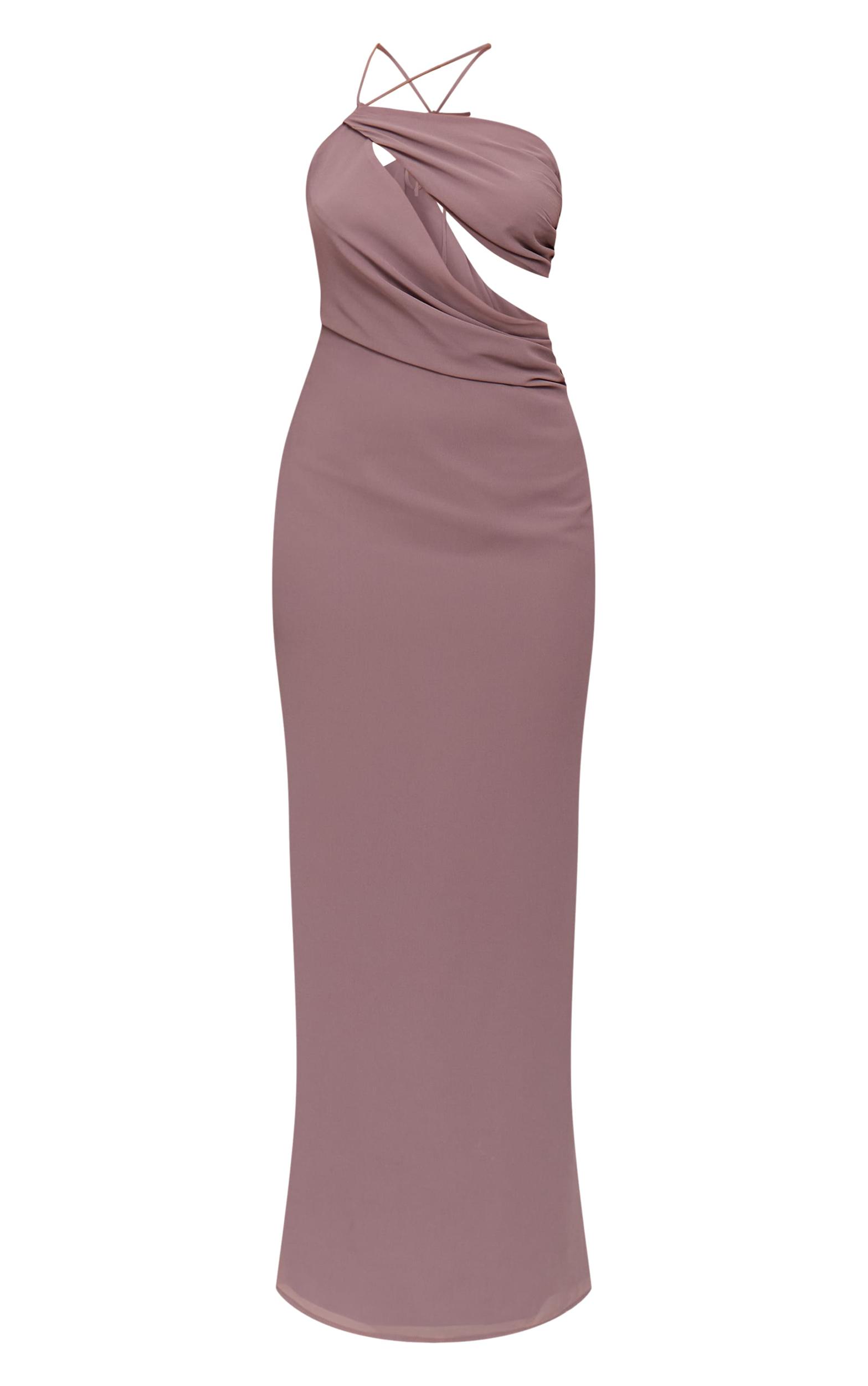 Mushroom Chiffon Cut Out Draped Maxi Dress Product Image