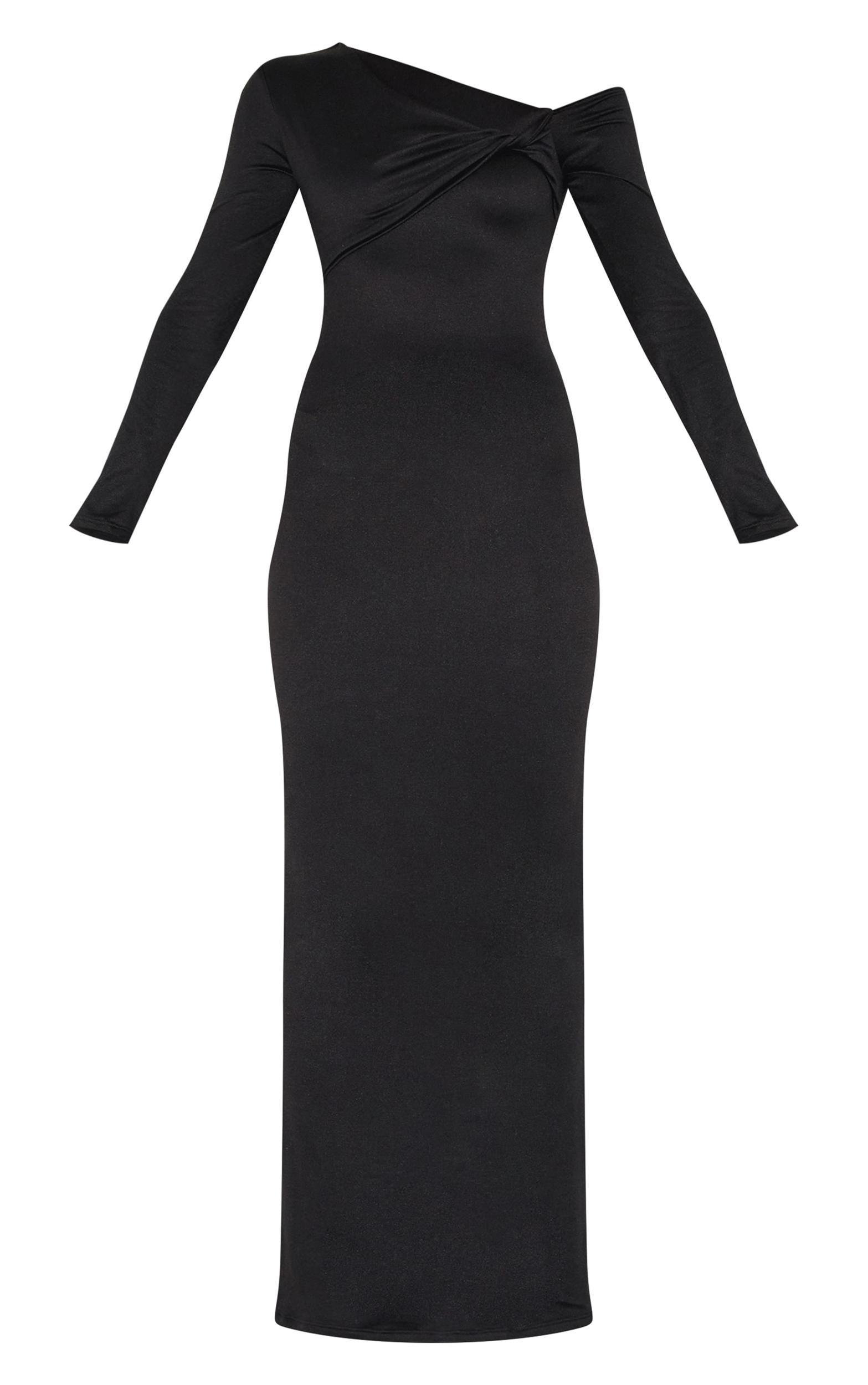  Black Double Contour Twist Detail Long Sleeve Maxi Dress Product Image