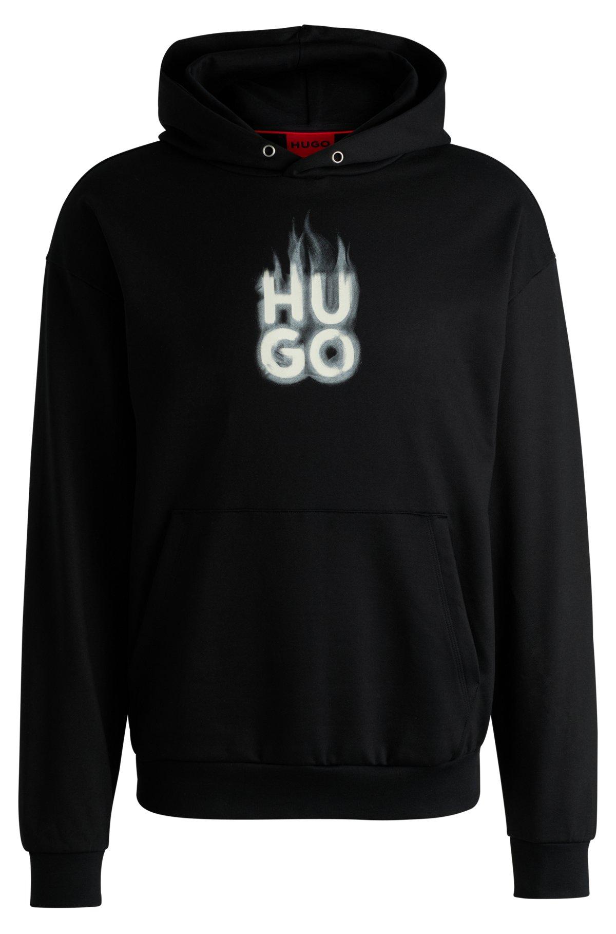 Cotton-terry hoodie with stacked smoke logo print Product Image