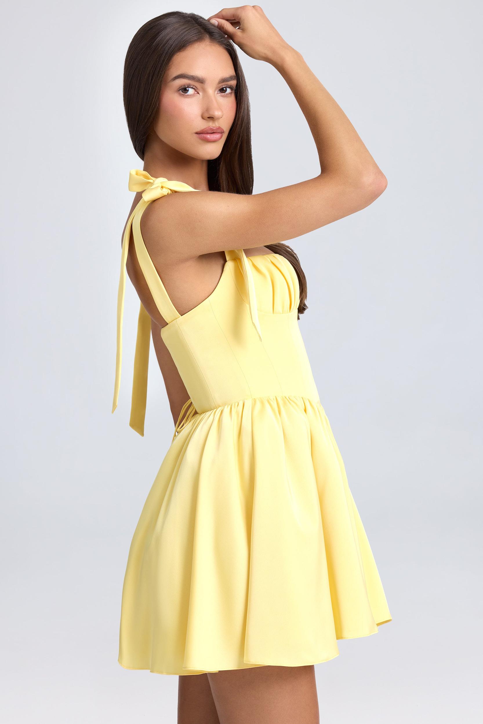 Draped Corset Mini Dress in Lemon Sherbet Product Image