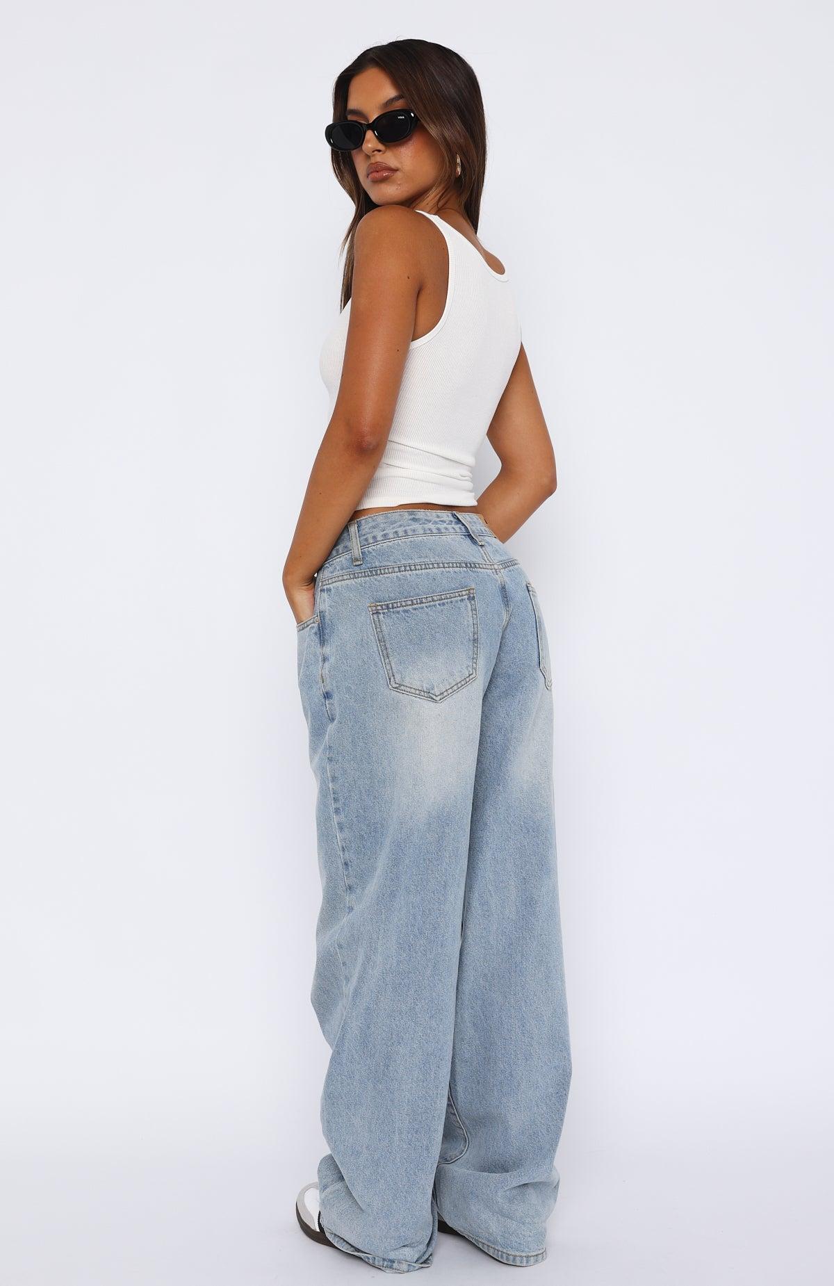 Bring The Style Low Rise Wide Leg Jeans Light Blue Wash Product Image