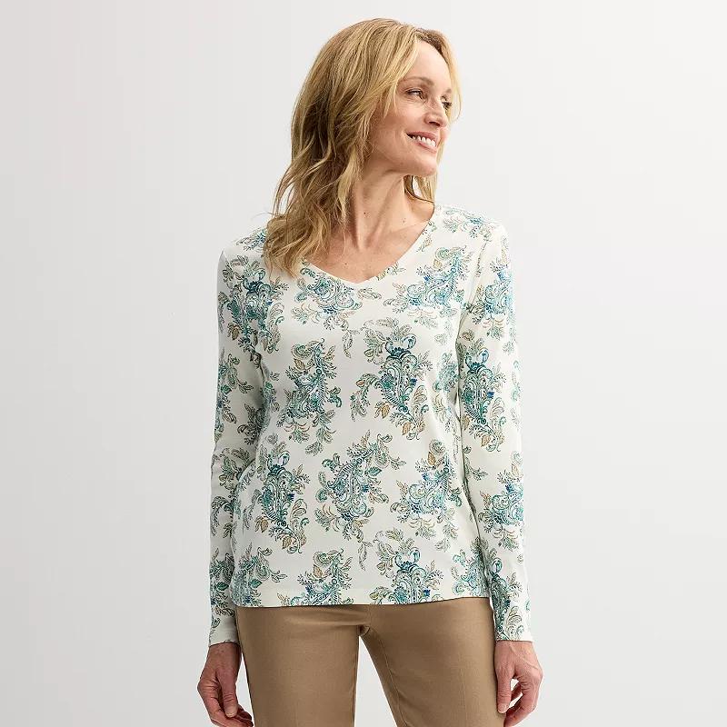 Women's Croft & Barrow® Essential Long Sleeve V-Neck Tee, Size: Medium, Red Medallion Product Image