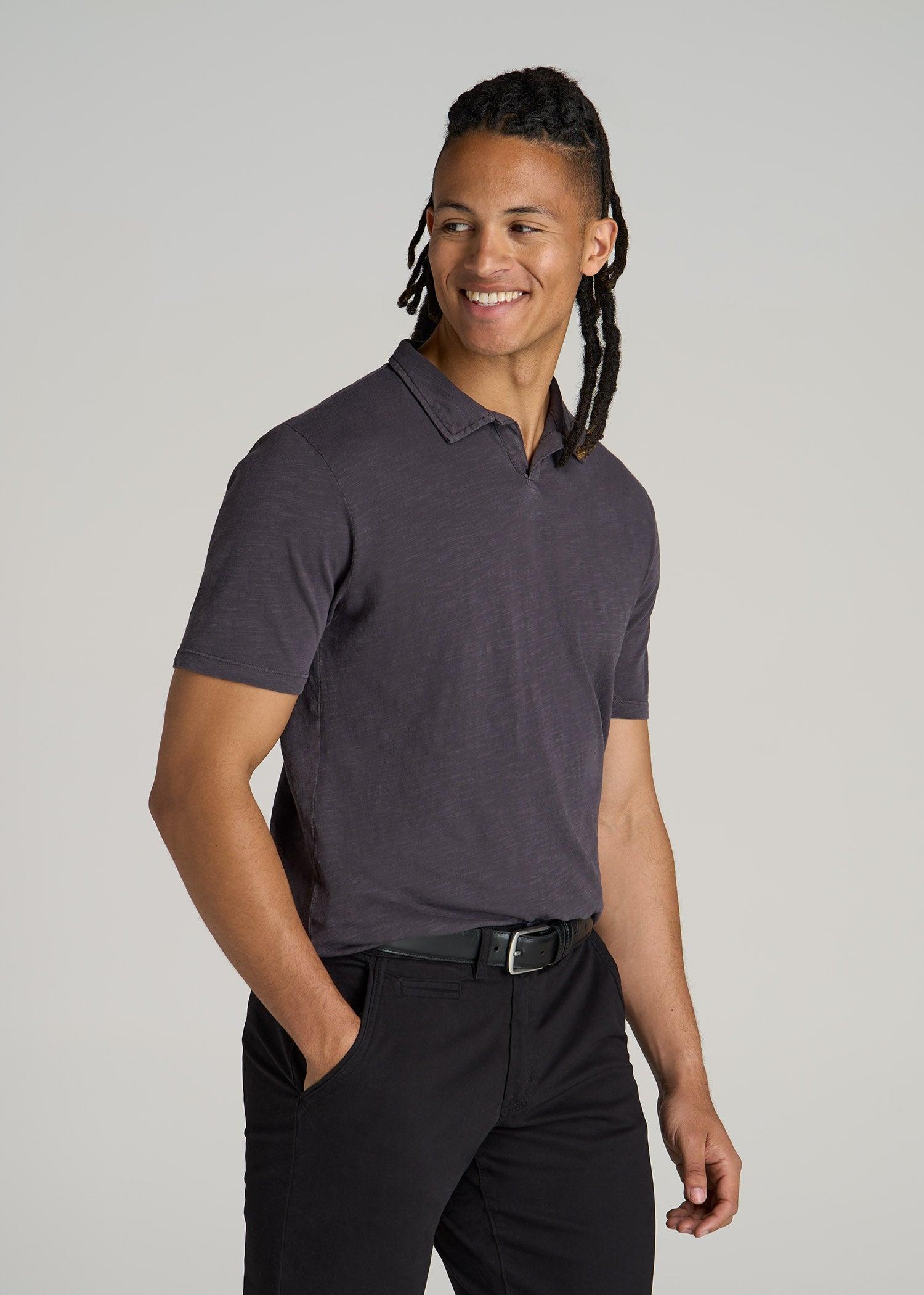 Slub Polo Shirt for Tall Men in Charcoal Male Product Image