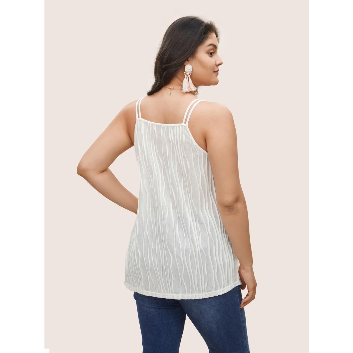 Plus Size Plain Plisse Deep V Neck Cami Top Women White Elegant Non V-neck Everyday Tank Tops Camis BloomChic 22-24/3X Product Image