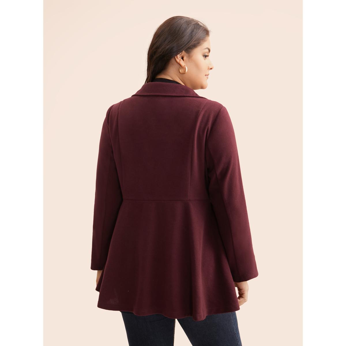 Plus Size Plain Button Up Ruffle Trim Coat Women Scarlet Elegant Button Bodycon Ladies Everyday Winter Coats BloomChic 14-16/1X Product Image