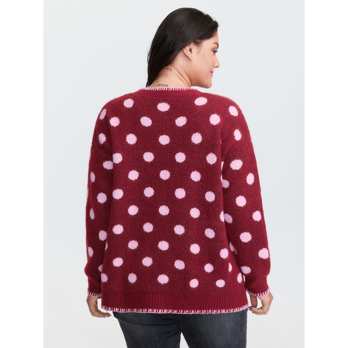 Plus Size Polka Dots Jacquard Buttons Knit Cardigan Scarlet Women Playful Loose Long Sleeve Casual Cardigans BloomChic 14-16/1X Product Image