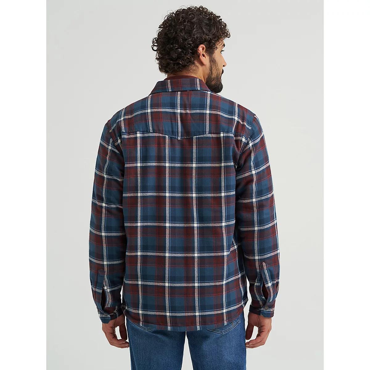 Men's Heavyweight Sherpa Lined Plaid Shirt Jacket in Dark Sapphire Product Image