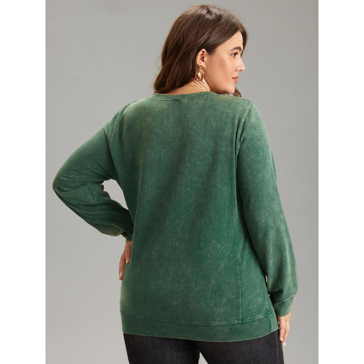 Plus Size Solid Vintage Round Neck Sweatshirt Women Cyan Casual Plain Round Neck Dailywear Sweatshirts BloomChic 14-16/1X Product Image