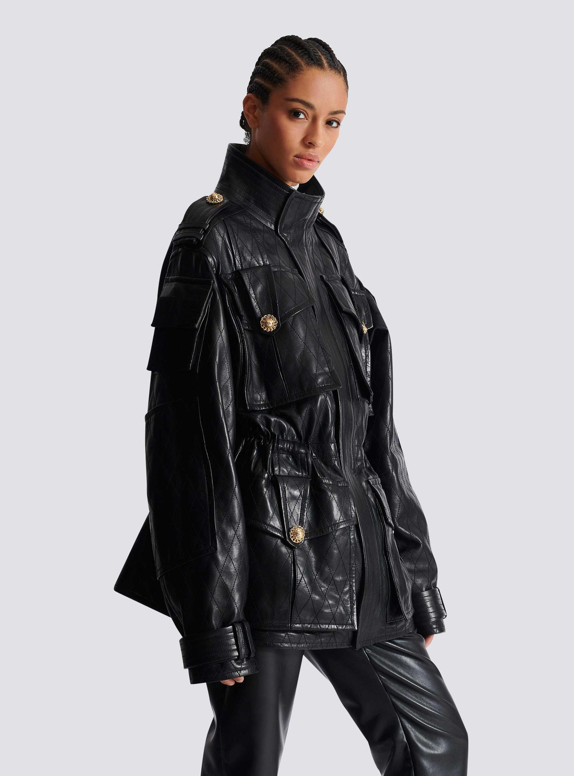 Lambskin leather parka with topstitched Diamond pattern Product Image