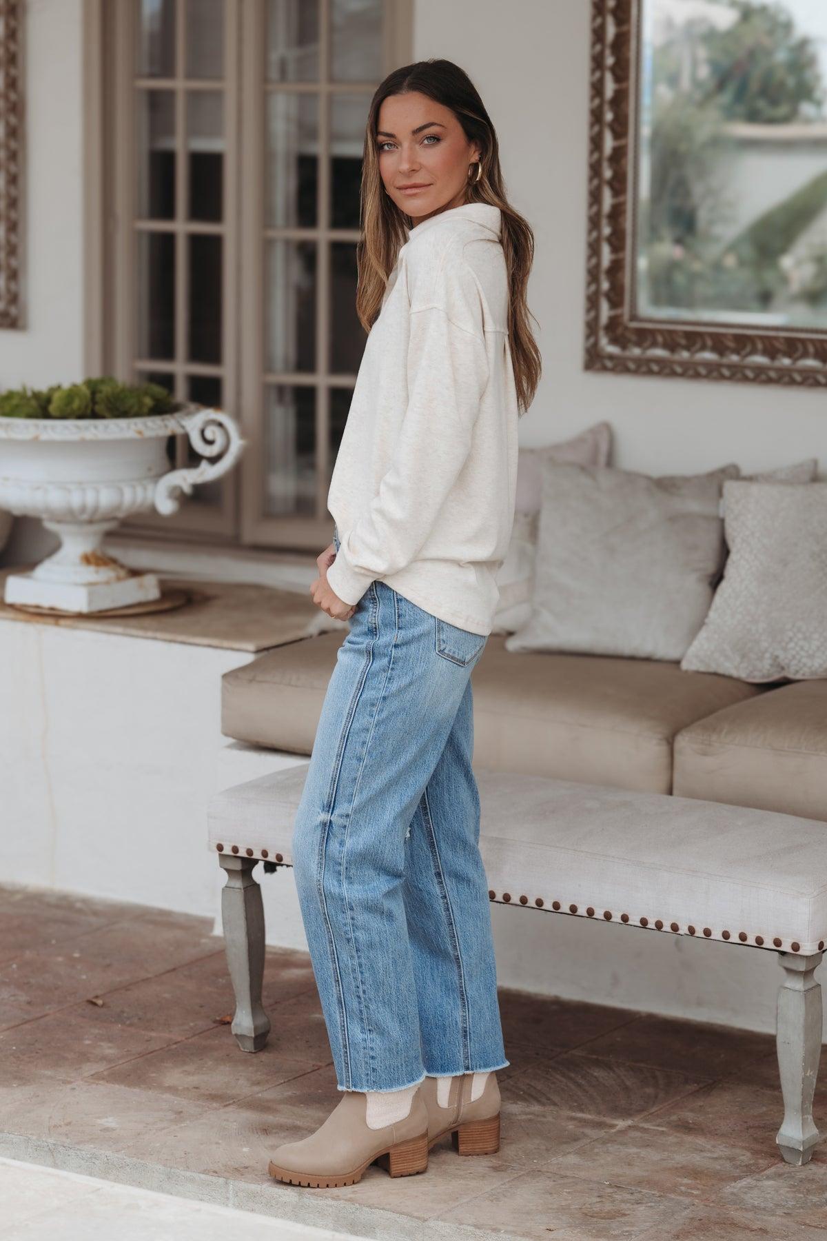 Medium Stone Wash Distressed 90's Boyfriend Jeans - FINAL SALE Product Image