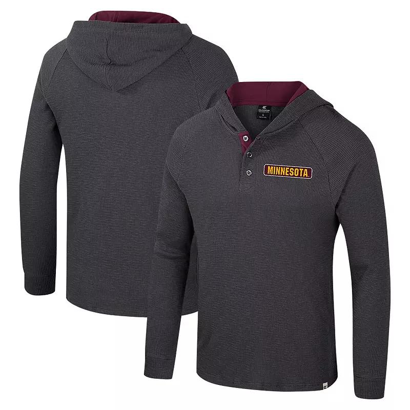 Men's Colosseum Charcoal Minnesota Golden Gophers Dujour Ralgan Long Sleeve Henley Hoodie T-Shirt,  Product Image