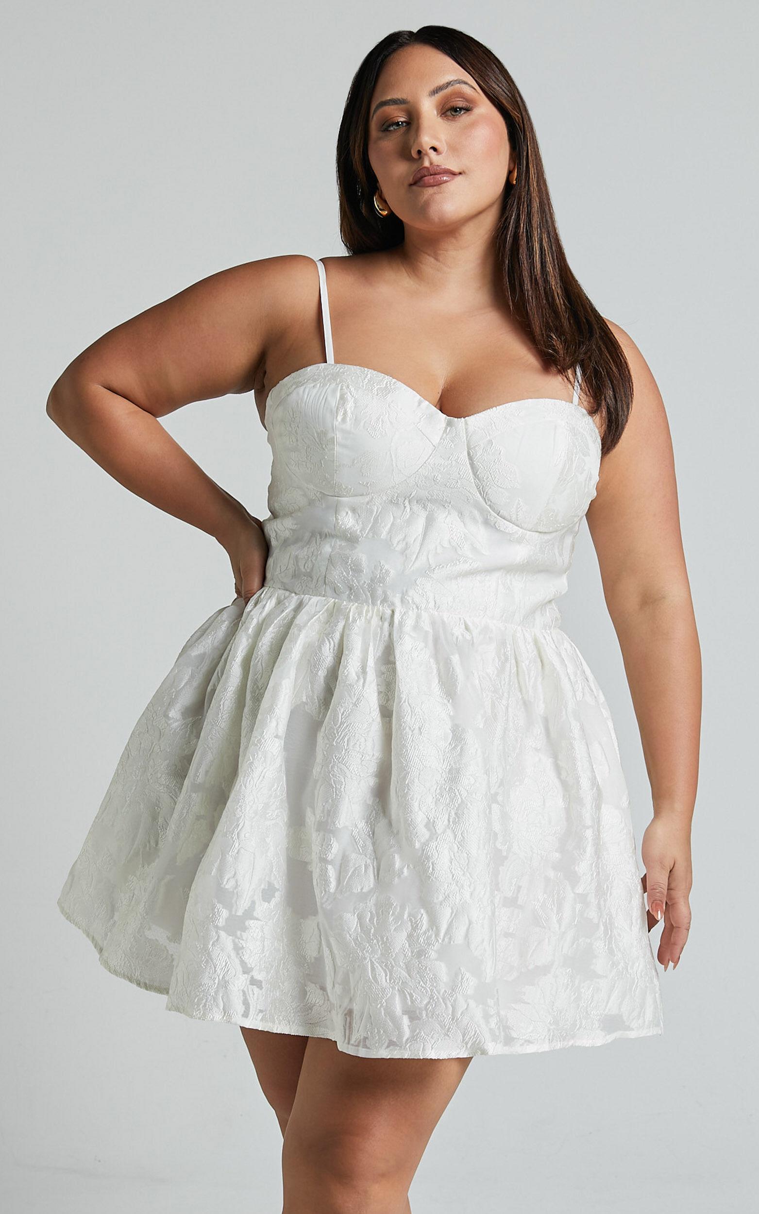 Brailey Mini Dress - Sweetheart Bustier Dress in White Jacquard Product Image