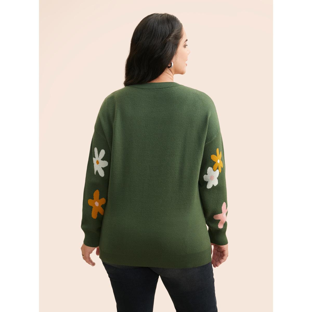 Plus Size Supersoft Essentials Floral Crew Neck Pullover Greenbean Women Playful Long Sleeve Round Neck Casual Pullovers BloomChic 14-16/1X Product Image