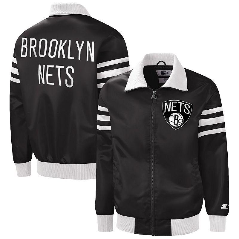 Men's Starter Black Brooklyn Nets The Captain II Full-Zip Varsity Jacket, Size: Large Product Image