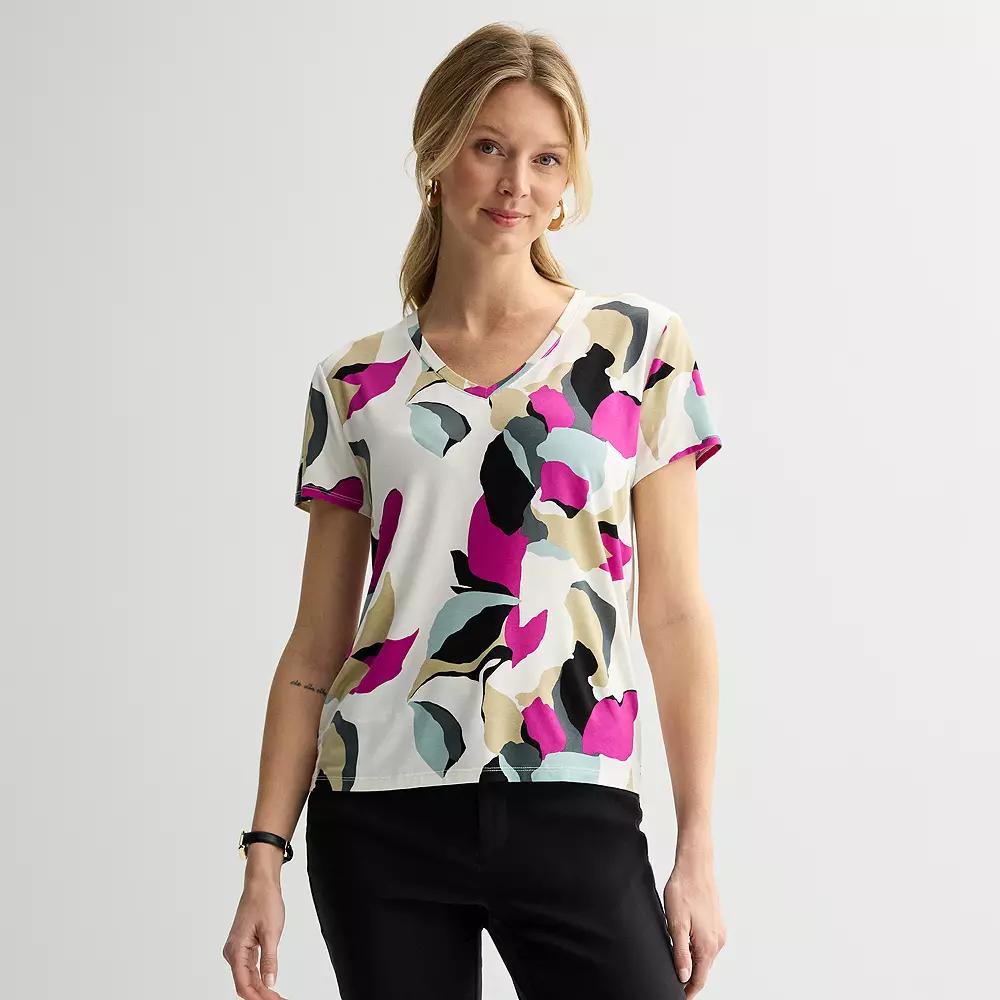 Women's Nine West Essential V-Neck T-Shirt, Size: Large, Ivory Neopetal Overlay Product Image