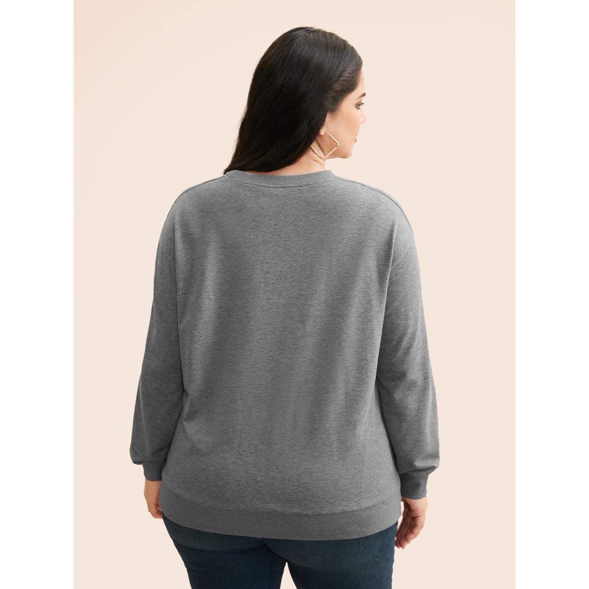 Plus Size Round Neck Stitch Slightly Stretchy Sweatshirt Women Mediumgray Casual Topstitching Round Neck Everyday Sweatshirts BloomChic 18-20/2X Product Image