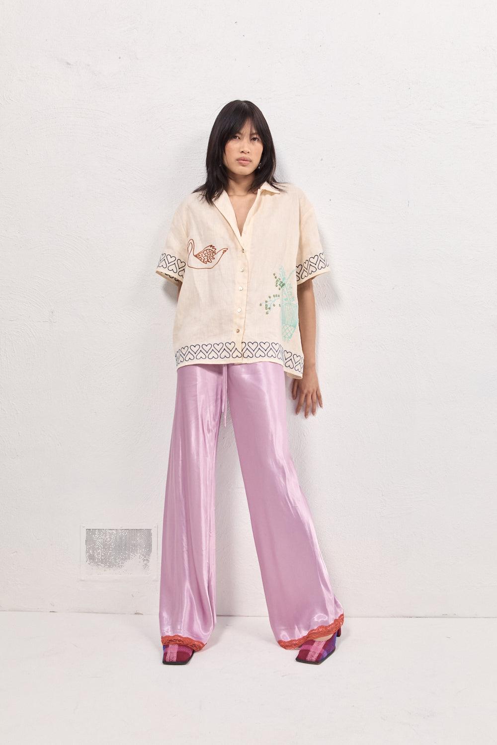 Josefin Satin Pants Lilac Product Image
