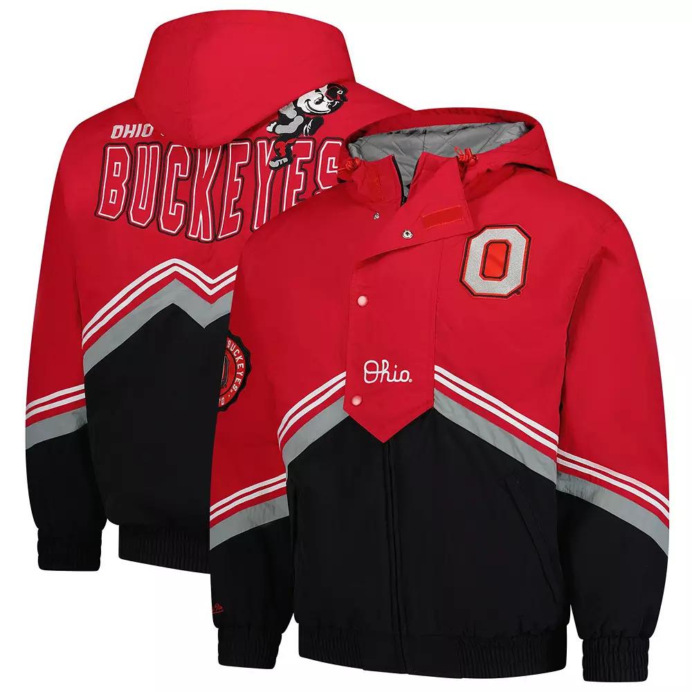 Men's Mitchell & Ness Scarlet/Black Ohio State Buckeyes Throw It Back Retro Full-Zip Windbreaker Jacket,  Product Image