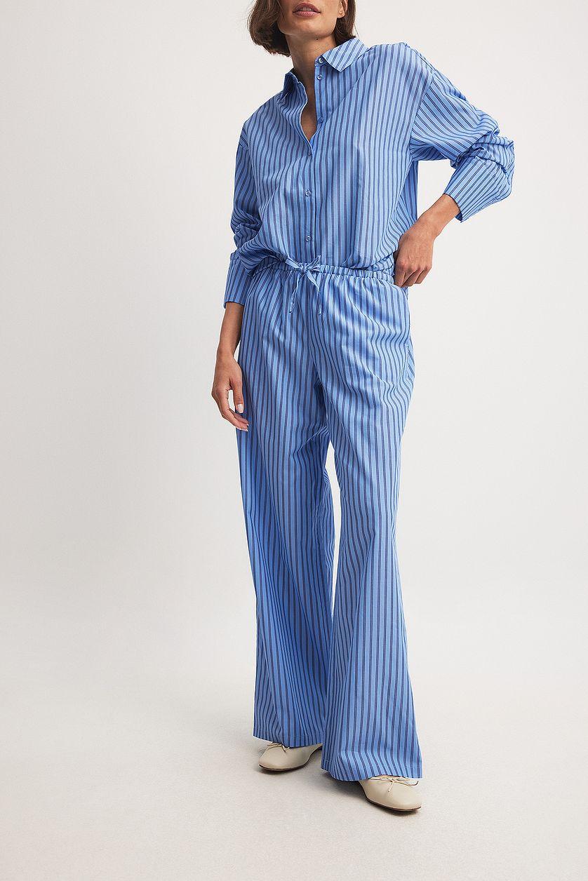 Striped Elastic Mid Waist Trousers Product Image