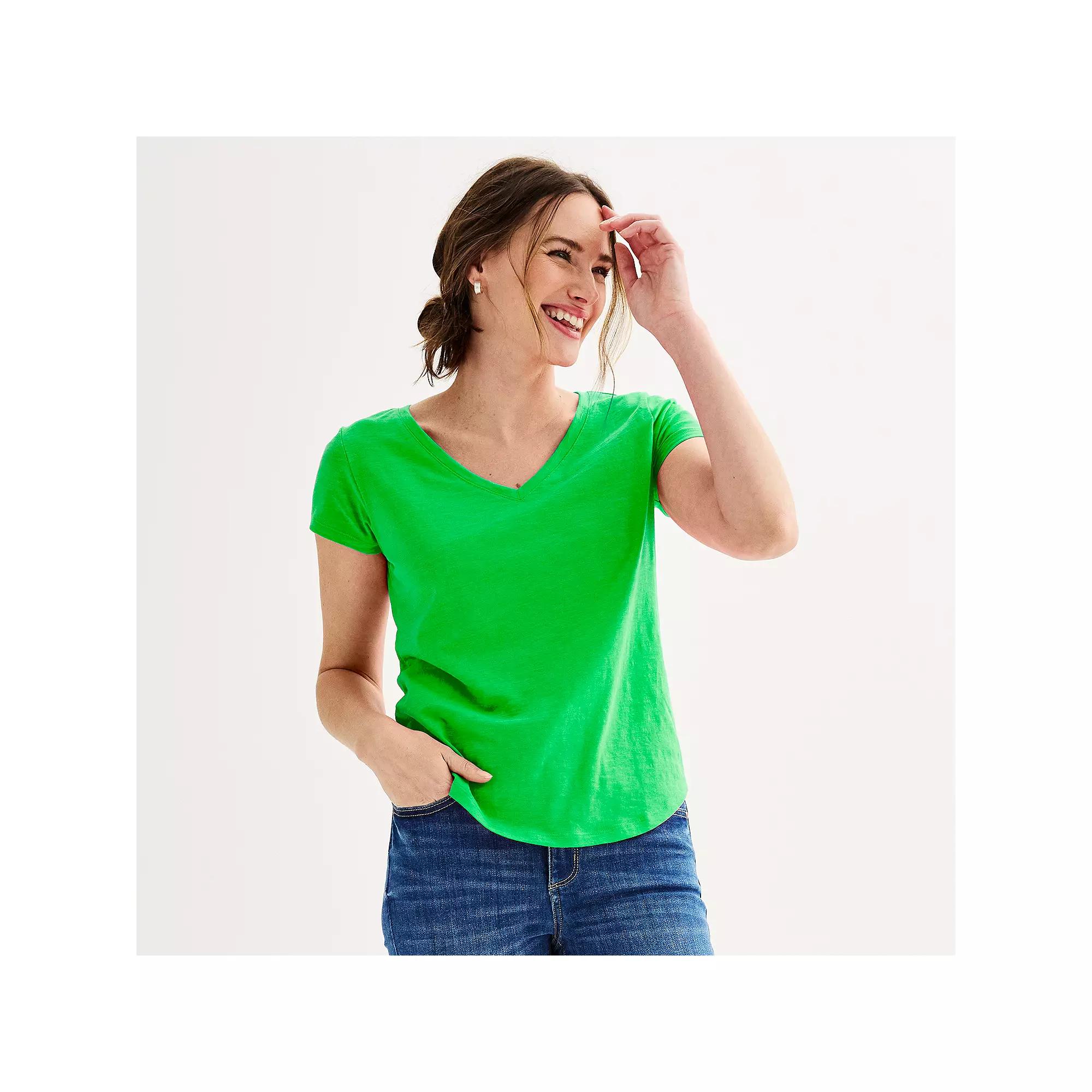 Women's Sonoma Goods For Life® Everyday Short Sleeve V-Neck Tee, Size: Medium, Avenue Green Product Image