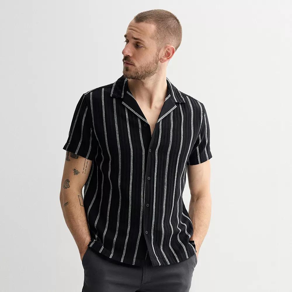 Men's Sonoma Goods For Life® Short Sleeve Vacation Shirt, Size: Large, Chev Stripe Black Product Image