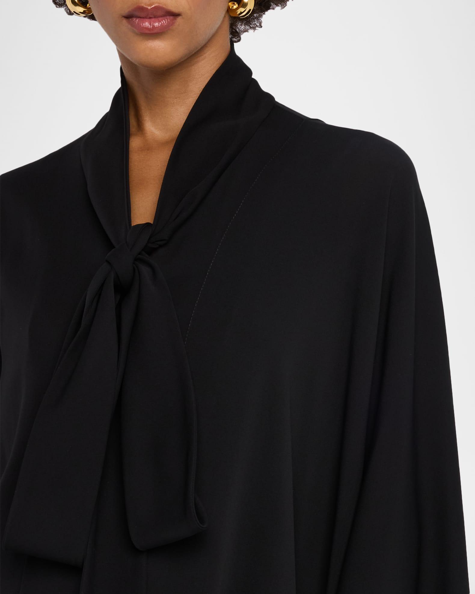 Long-Sleeve Silk Scarf Blouse Product Image