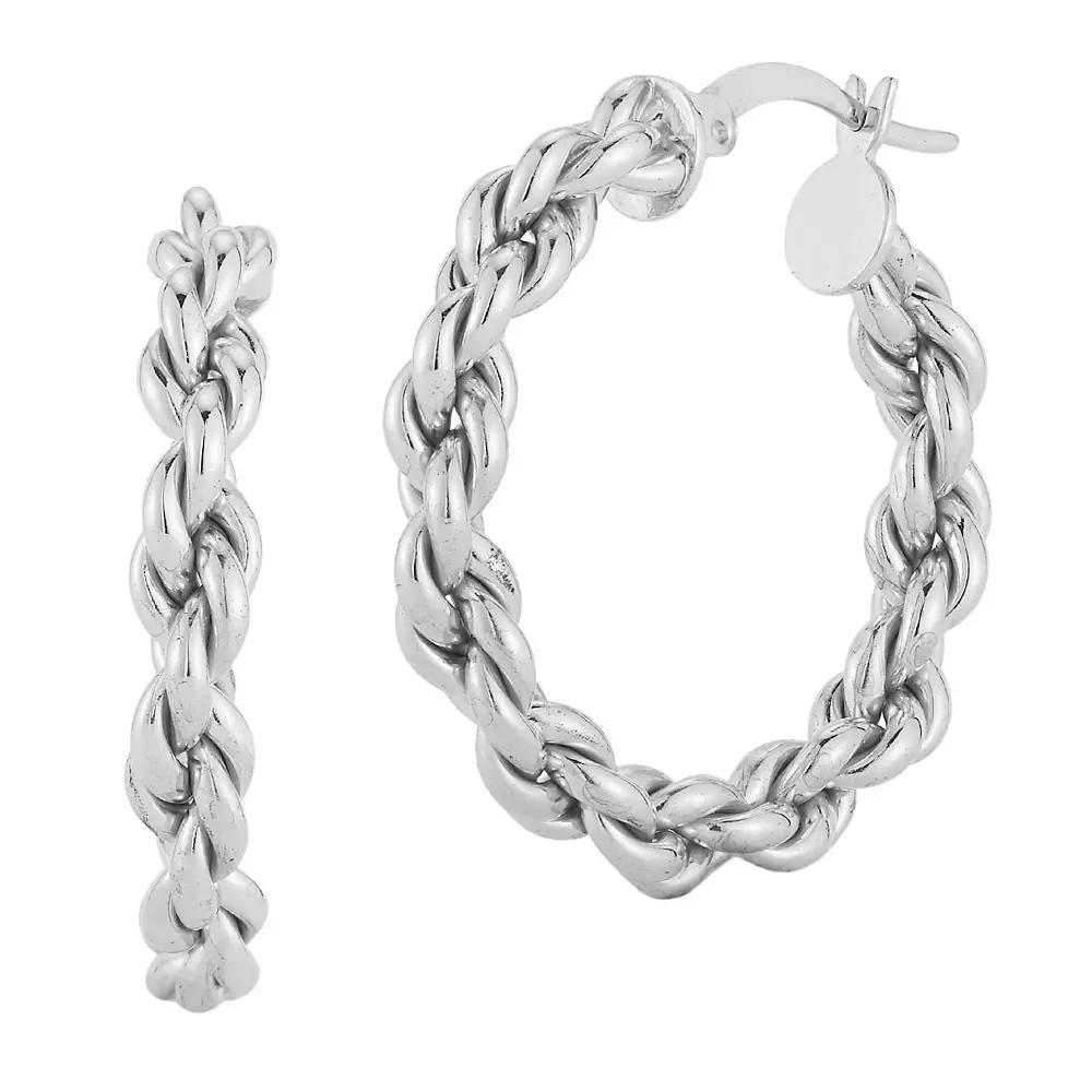 Sunkissed Sterling Rope Chain Hoop Earrings, Women's, Silver Tone Product Image