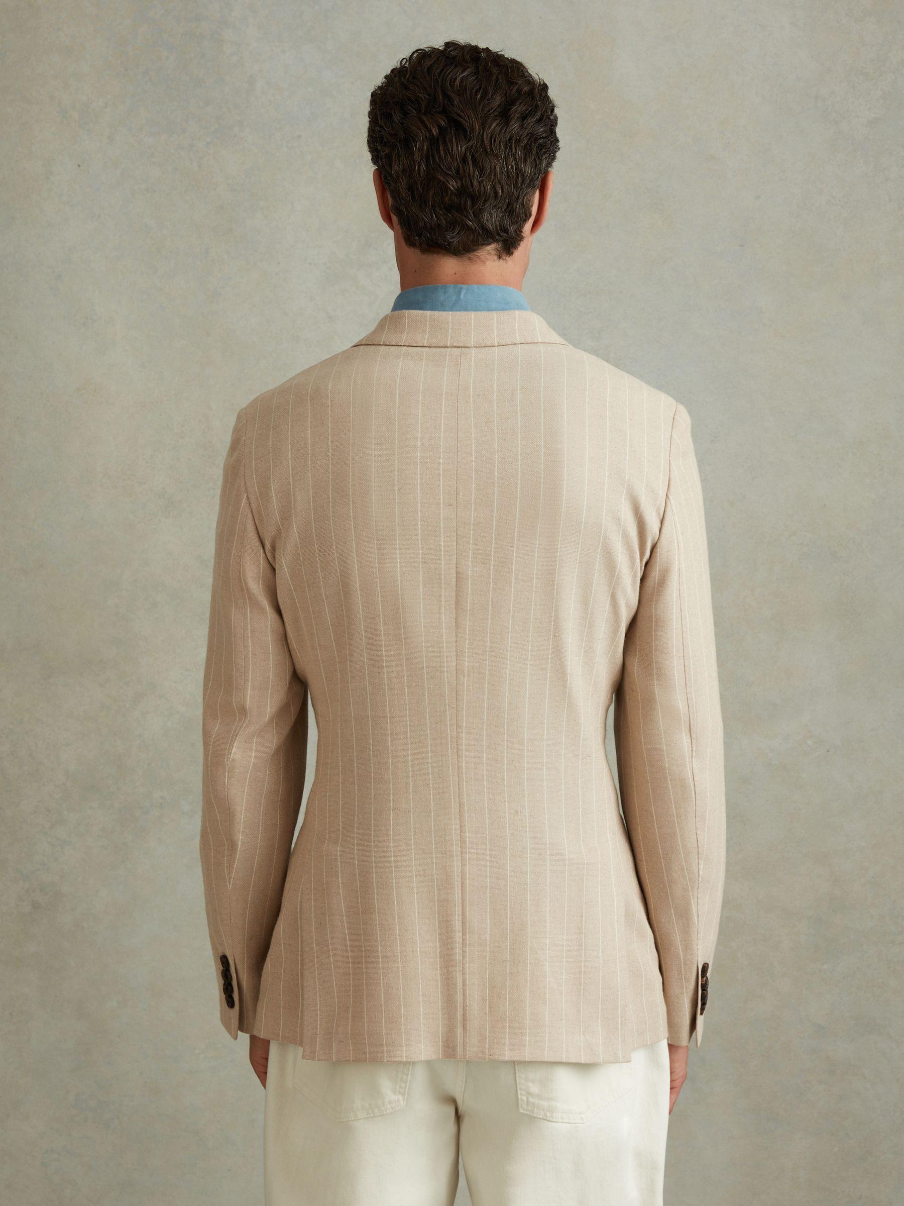 Slim Fit Double Breasted Striped Blazer in Oatmeal Product Image