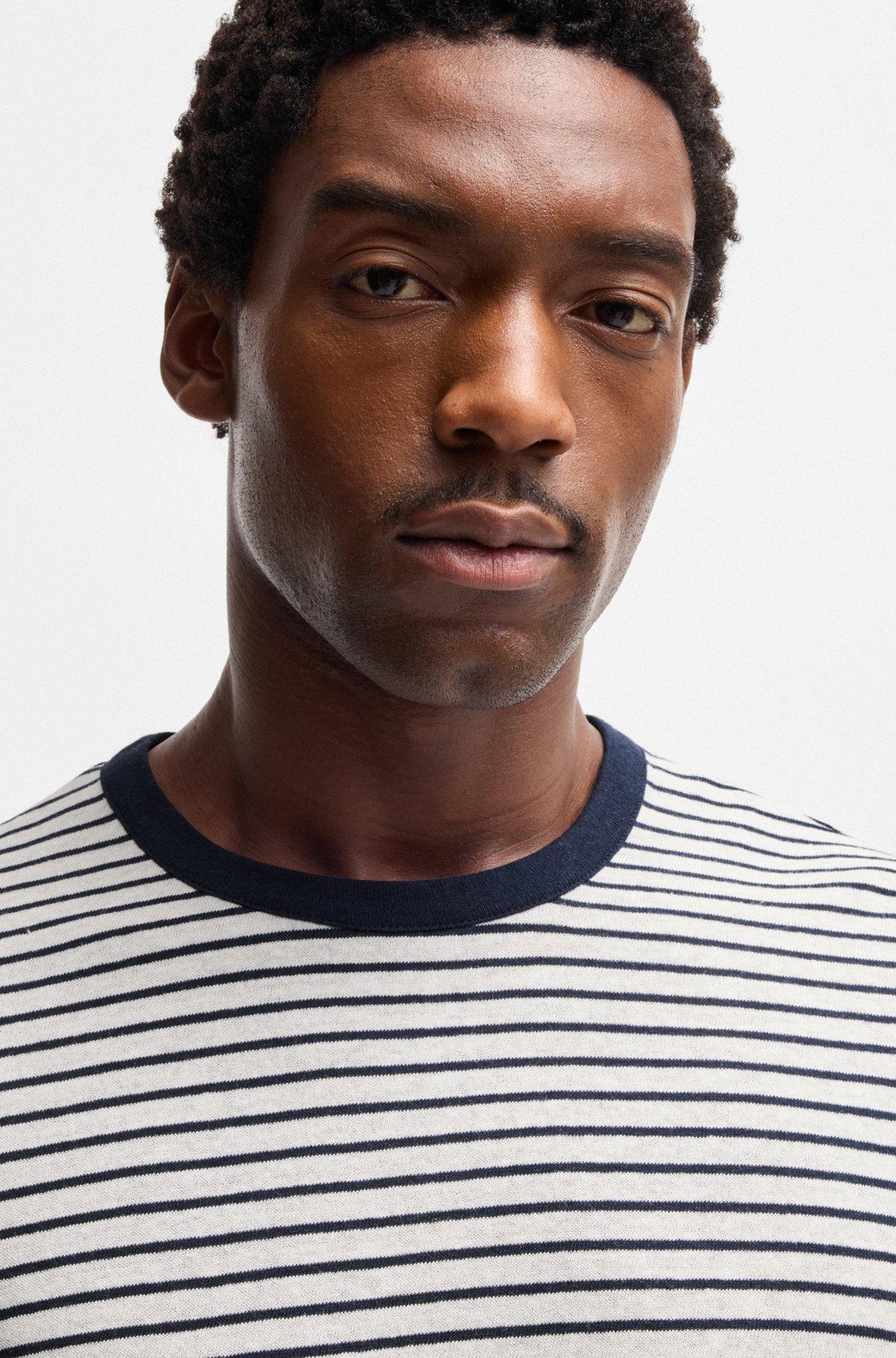 BOSS - Regular-fit T-shirt in cotton and linen - Dark Blue Product Image