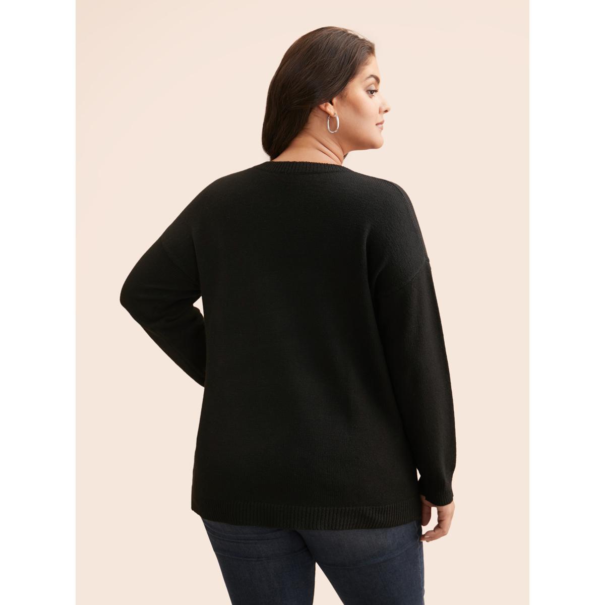 Plus Size Crochet Floral Crew Neck Pullover Black Women Casual Loose Long Sleeve Round Neck Everyday Pullovers BloomChic 18-20/2X Product Image