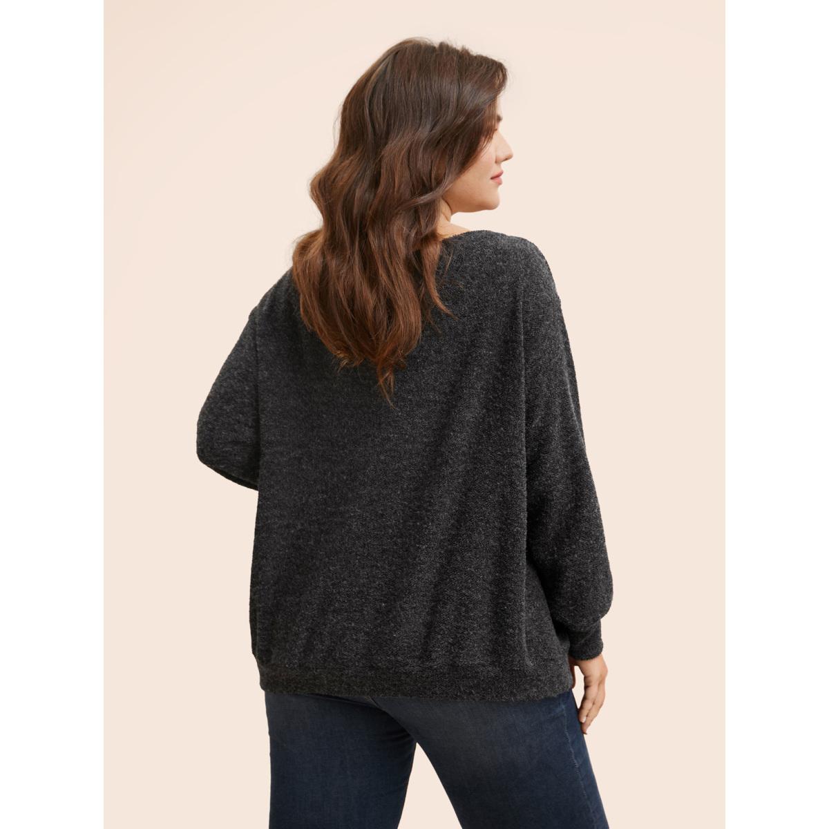Plus Size Textured Off Shoulder Drop Shoulder Sleeve Sweatshirt Women DimGray Casual Non One-shoulder neck Everyday Sweatshirts BloomChic 26/4X Product Image