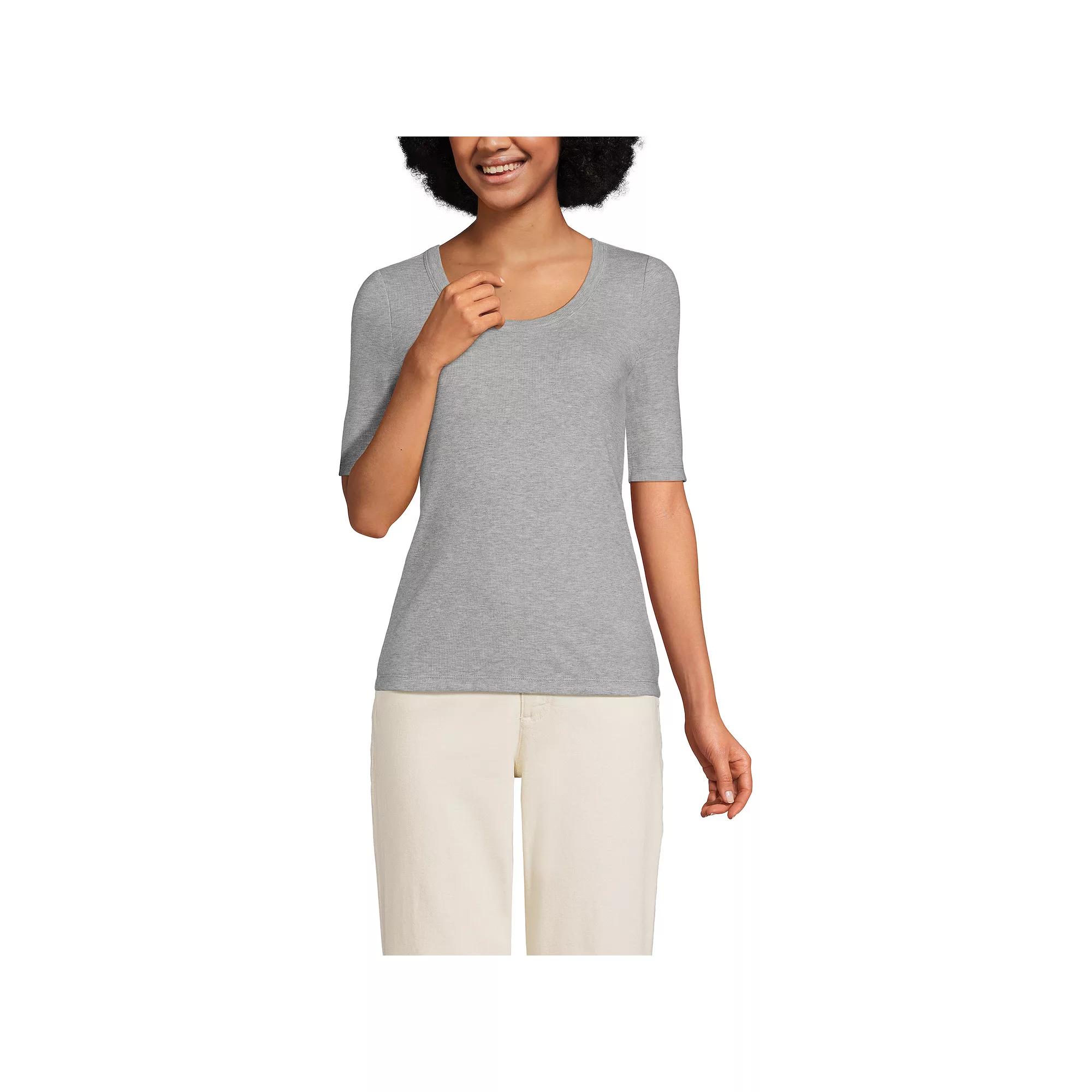 Women's Lands' End Elbow Sleeve Scoop Neck Tee,  Product Image