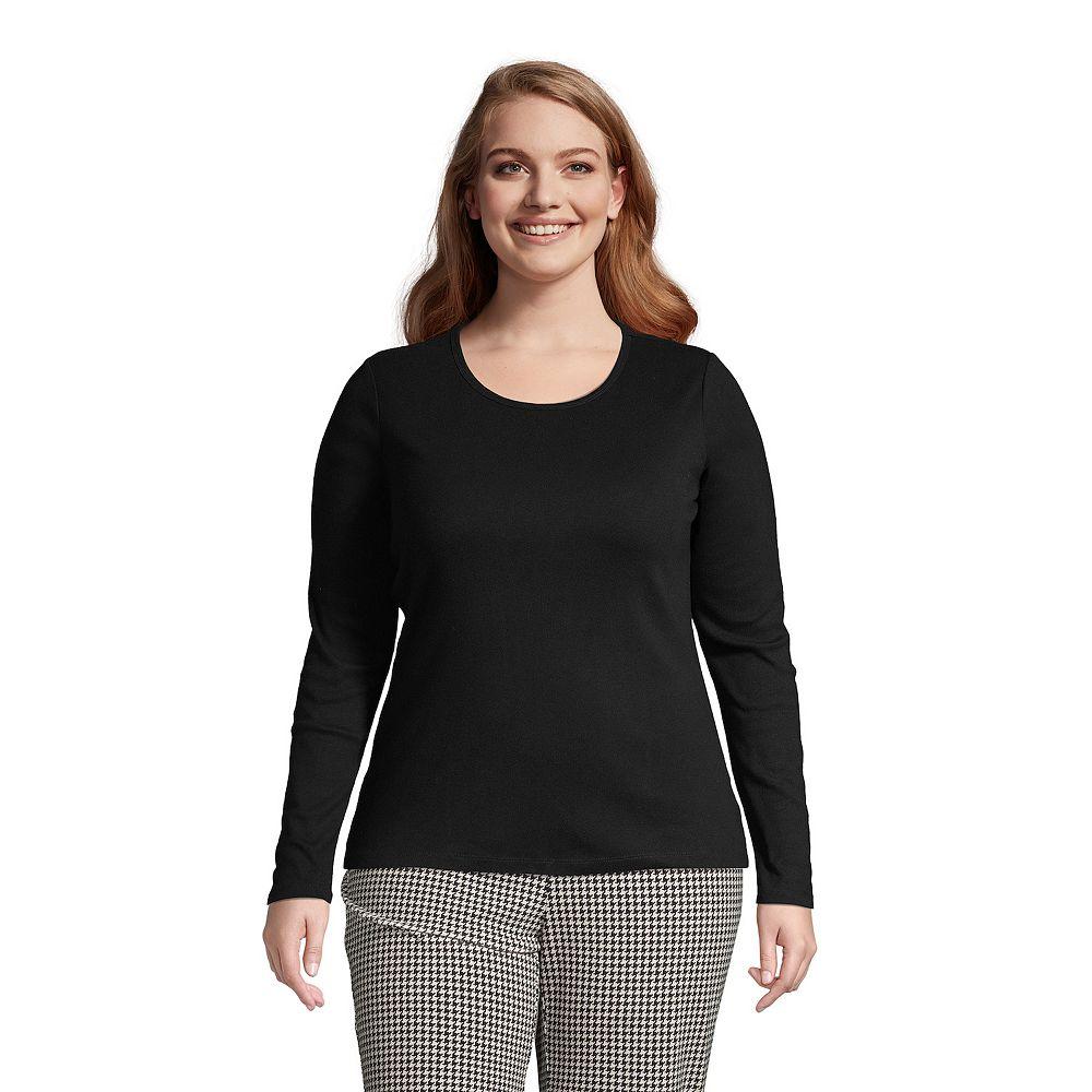 Plus Size Lands' End Long Sleeve Crewneck Tee, Women's, Size: 2XL, Black Product Image