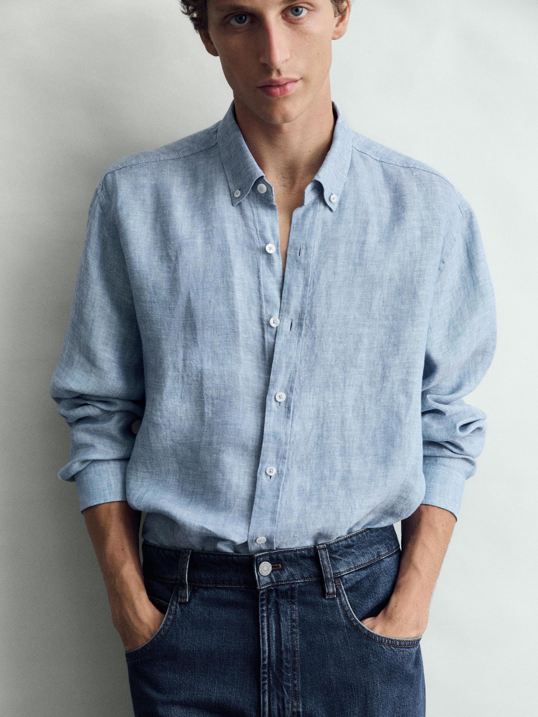 100% linen regular fit Oxford shirt Product Image