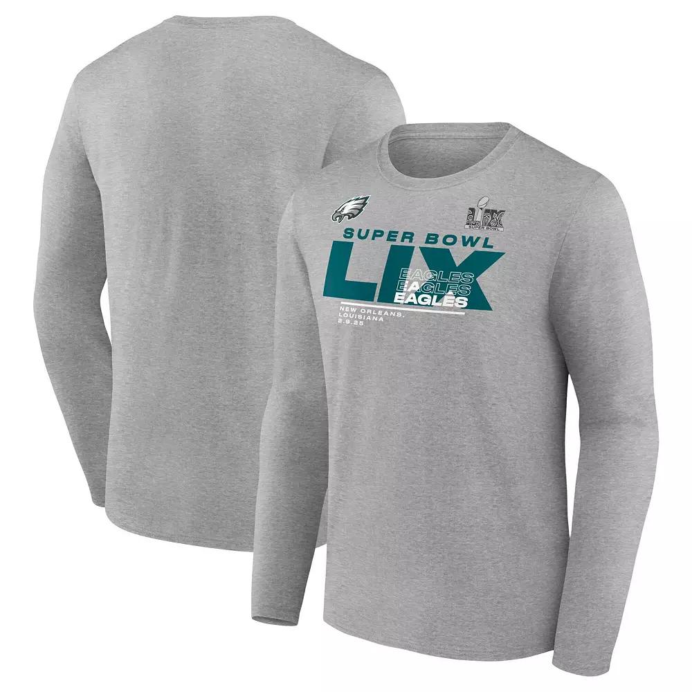 Men's Fanatics  Heather Gray Philadelphia Eagles Super Bowl LIX Big & Tall Quick Pass Long Sleeve T-Shirt, Size: 5XB, Grey Product Image