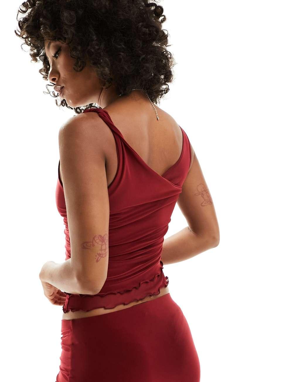 Reclaimed Vintage ruched top in burgundy - part of a set Product Image