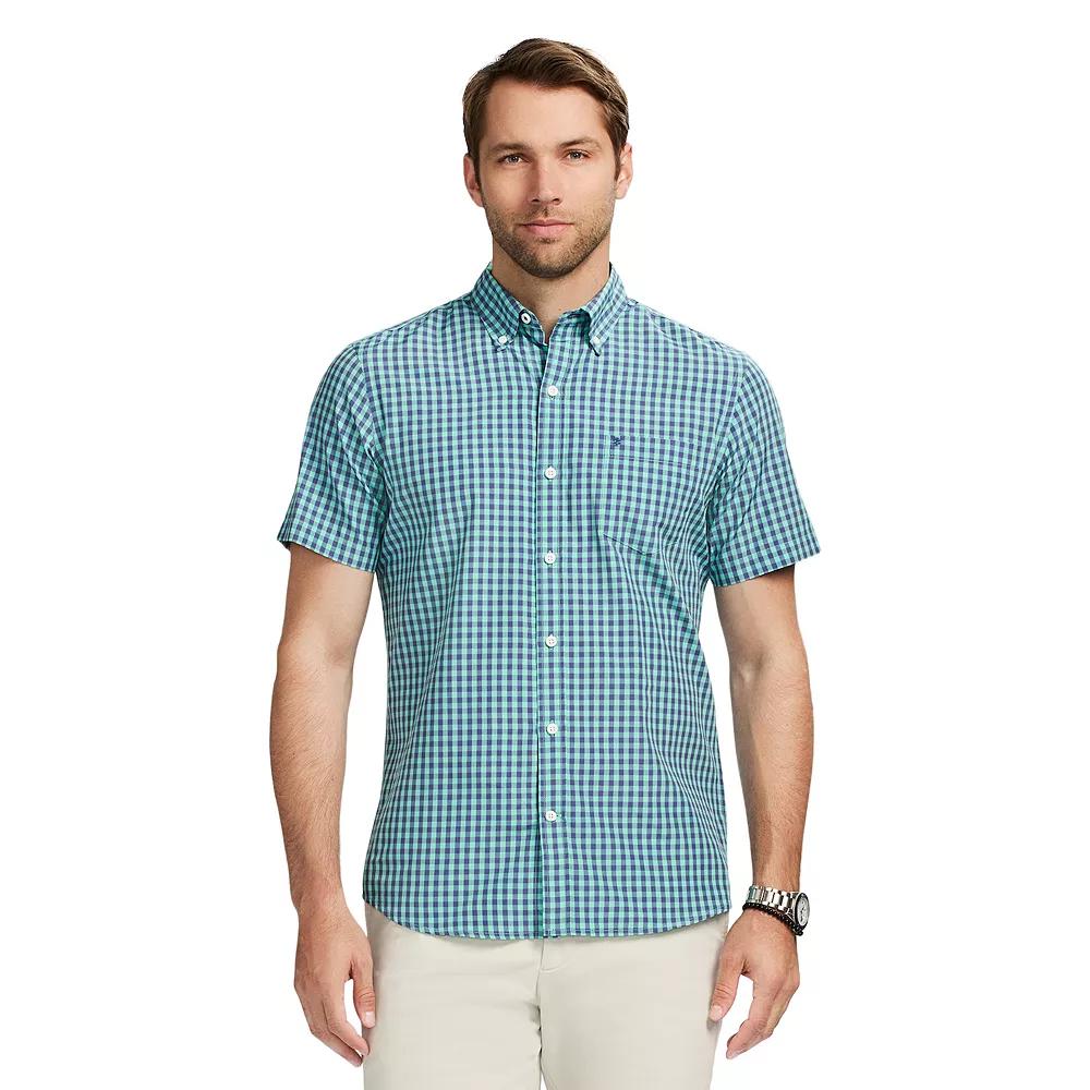 Men's IZOD Breeze Short Sleeve Button Down Shirt, Size: XL, Pool Blue Plaid Product Image