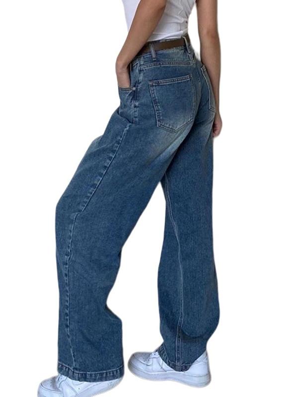 Basic American Style Loose Retro Straight Boyfriend Jeans Product Image