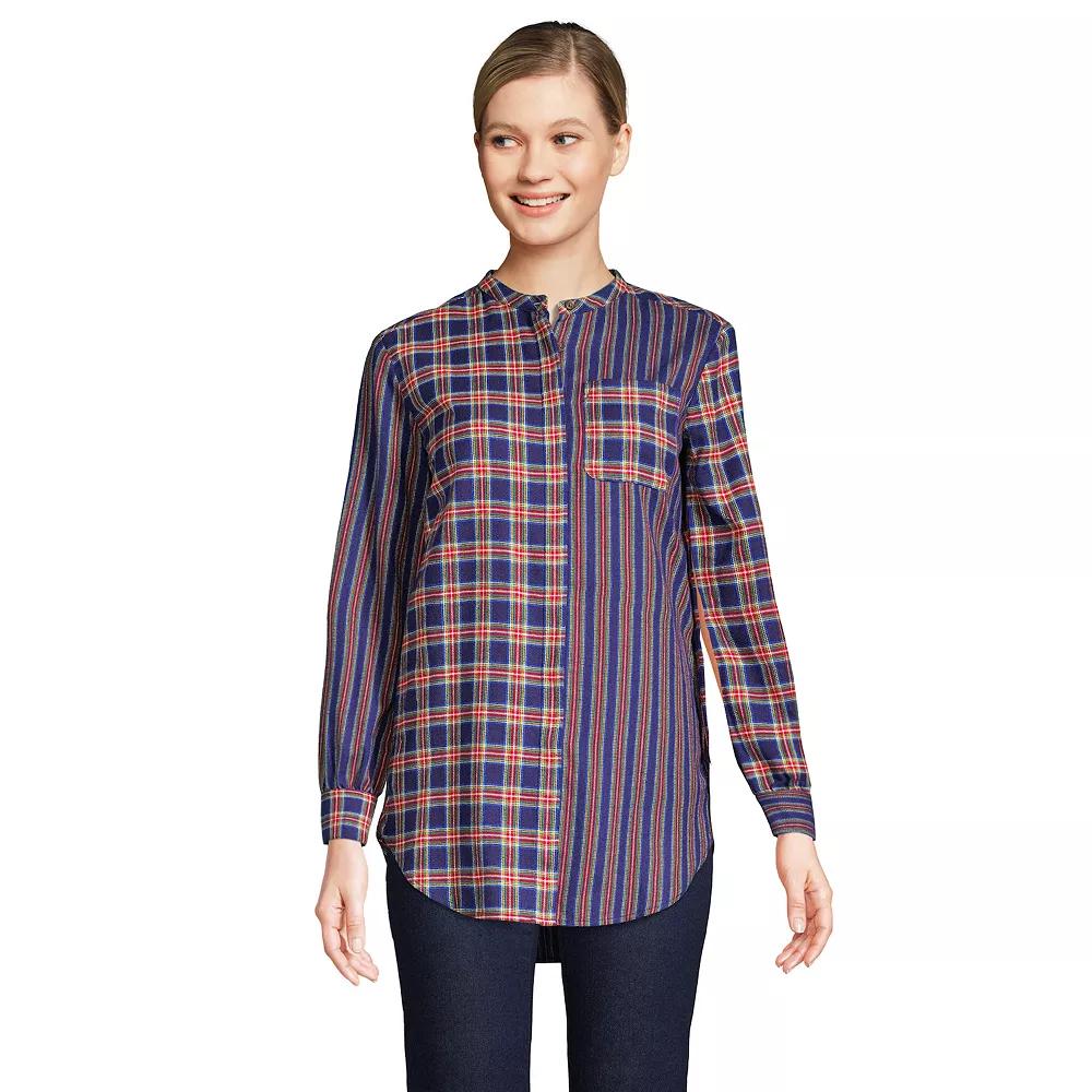 Women's Lands' End Flannel A-Line Tunic Top, Size: XL, Deep Blue Tartan Product Image