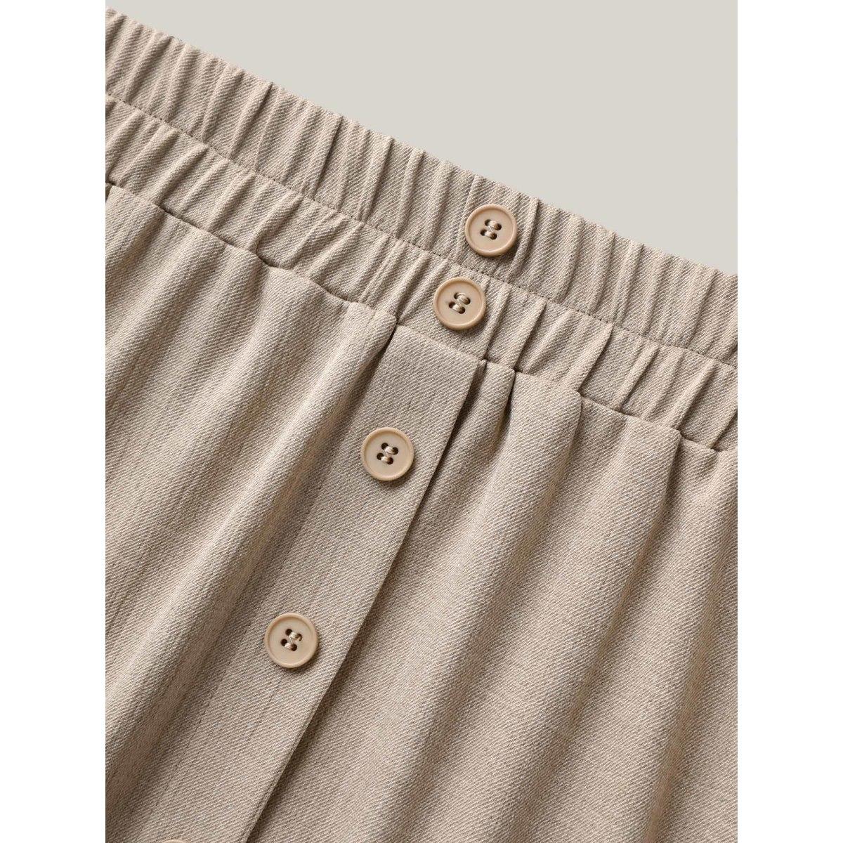 Plus Size Button Detail Textured A-Line Midi Skirt Women LightBrown Loose No stretch Side seam pocket Everyday-Casual Skirts BloomChic 28/5X Product Image