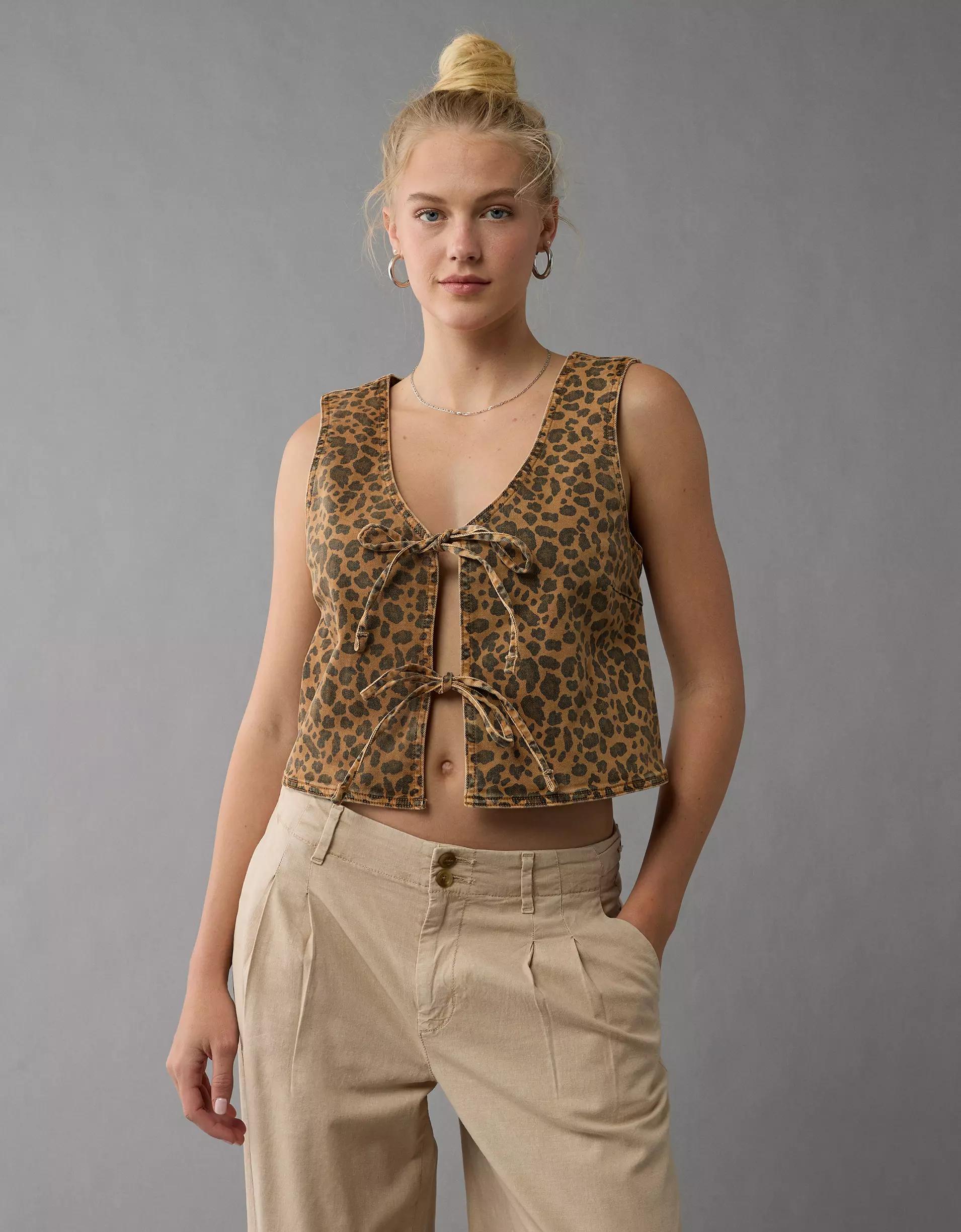 AE Tie Front Leopard Vest Product Image